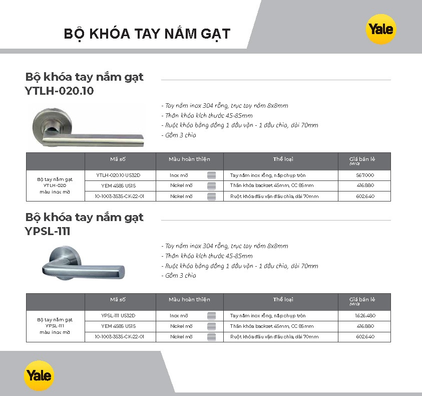 Tay Cầm Yale Tay nam gat Yale